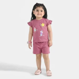 Infant Girls Cotton Interlock Suit (Beach Time) - Pink
