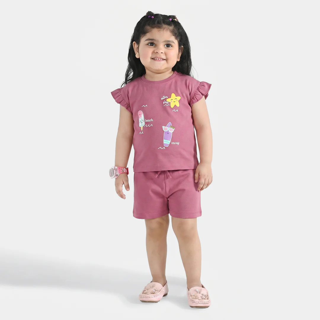 Infant Girls Cotton Interlock Suit (Beach Time) - Pink
