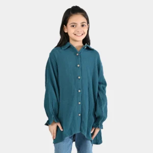 Girls Cotton Casual Top – Teal Green